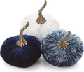 Set of 3 Velvet 6.25 in Pumpkins - Luxe Indigo, Navy, Ivory