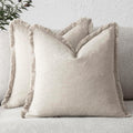 Linen Fringe Throw Pillow Covers 24x24 in - Cozy Boho Cushion Set