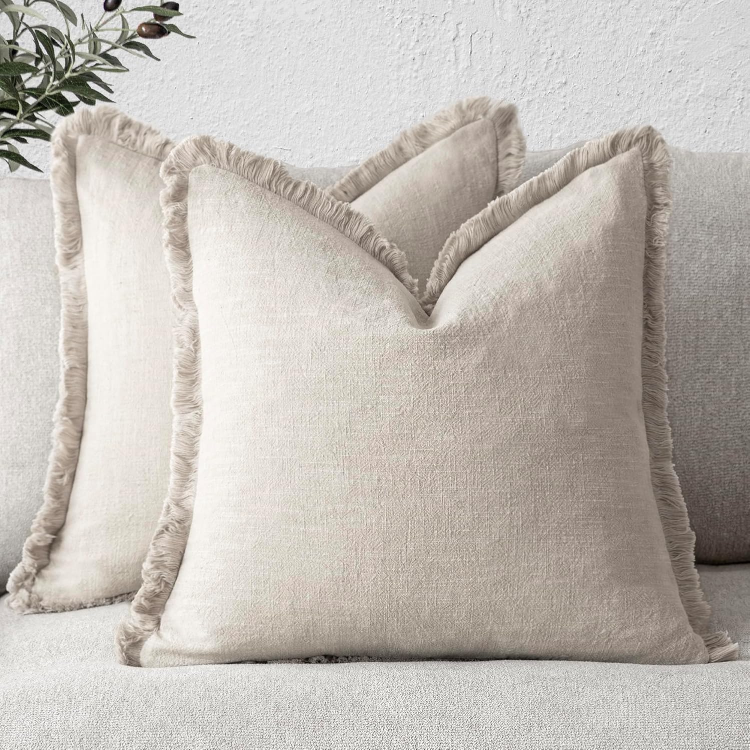 Foindtower Decorative Linen Fringe Throw Pillow Covers for Cozy Home
