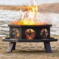 26 inch Fire Pit Outdoor Fire Pit with Poker - Octagonal Steel Wood