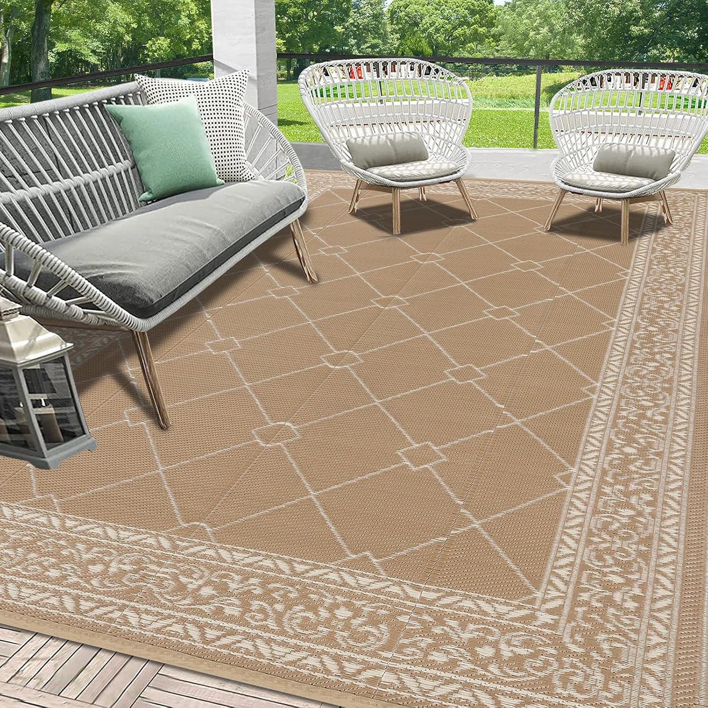 HEBE Outdoor Rug Waterproof 9x12 for Camping and Patio Use