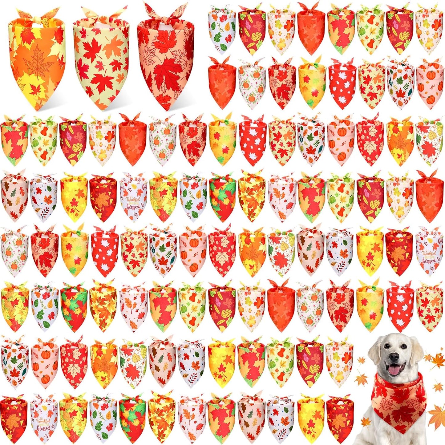 Preboun 100 Pcs Fall Pumpkin Dog Bandanas for Festive Fun