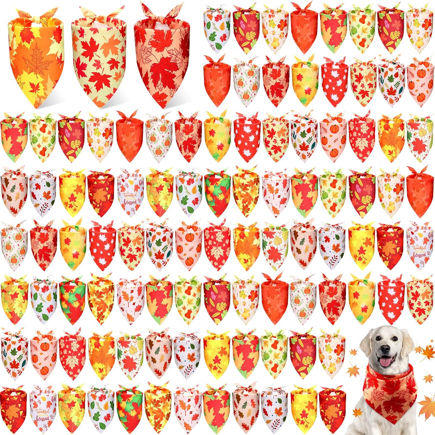 Preboun 100 Pcs Fall Pumpkin Dog Bandanas for Festive Fun
