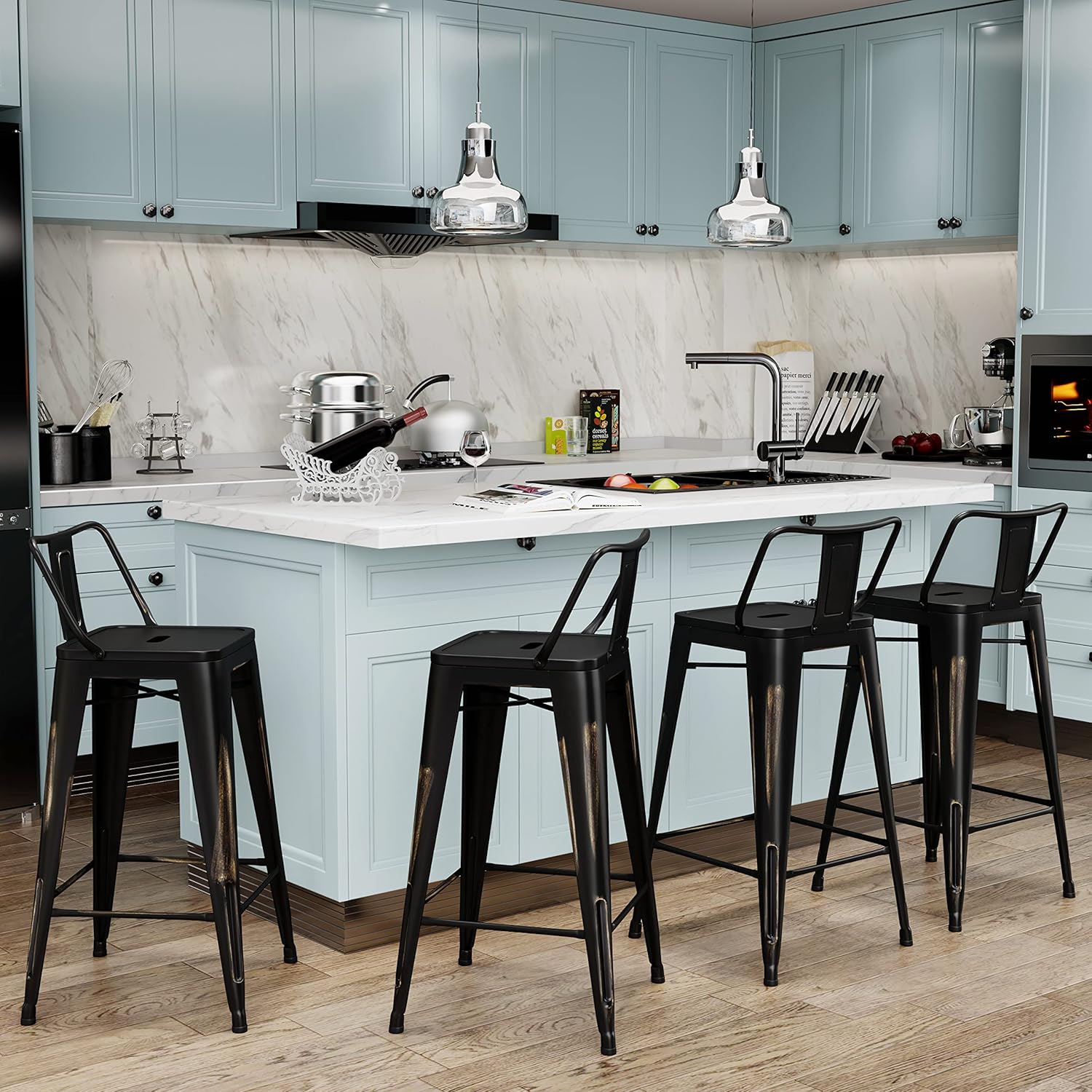 30 Inch Metal Bar Stools Set of 4 for Indoor Outdoor Use
