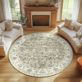 jinchan Round Rug 7ft Area Rug - Vintage Floral Taupe, Machine