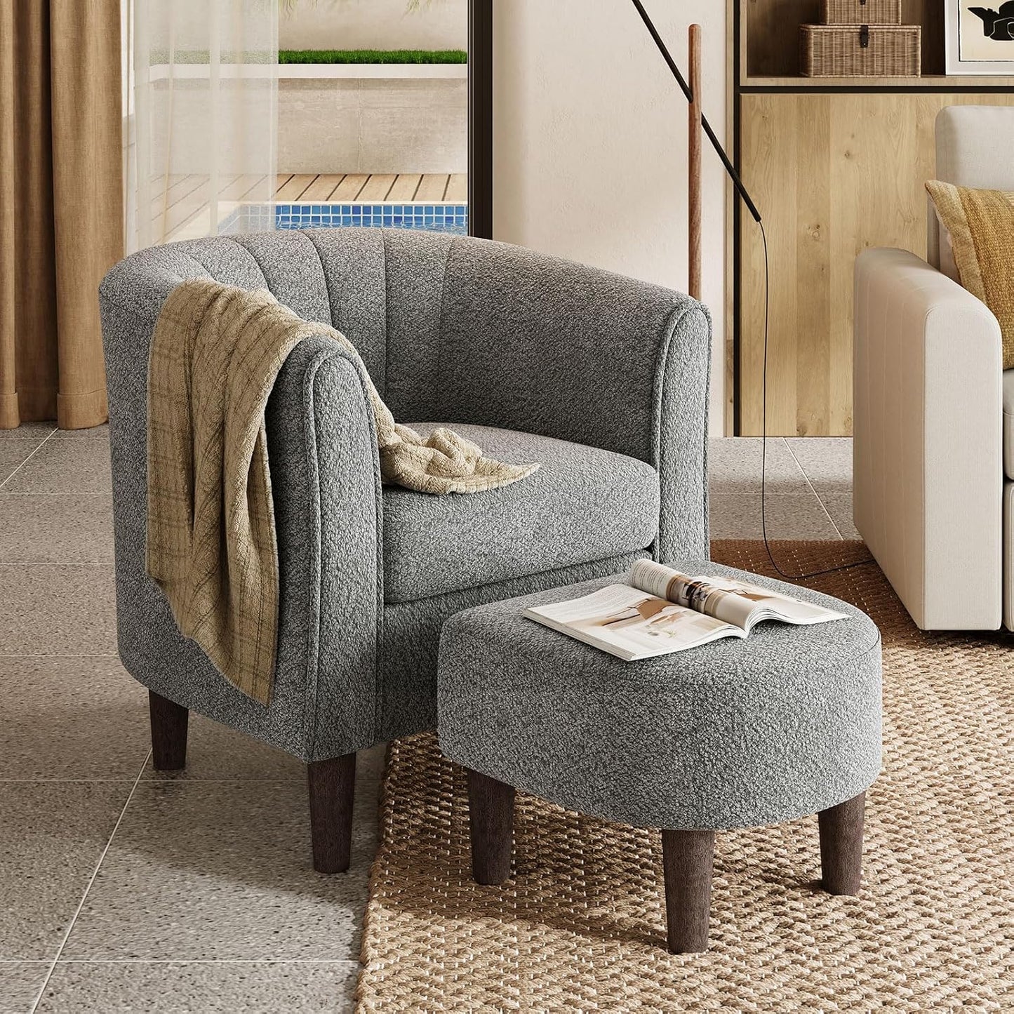 LINSY Accent Chair Ottoman Set: Stylish Barrel Chair for Comfort
