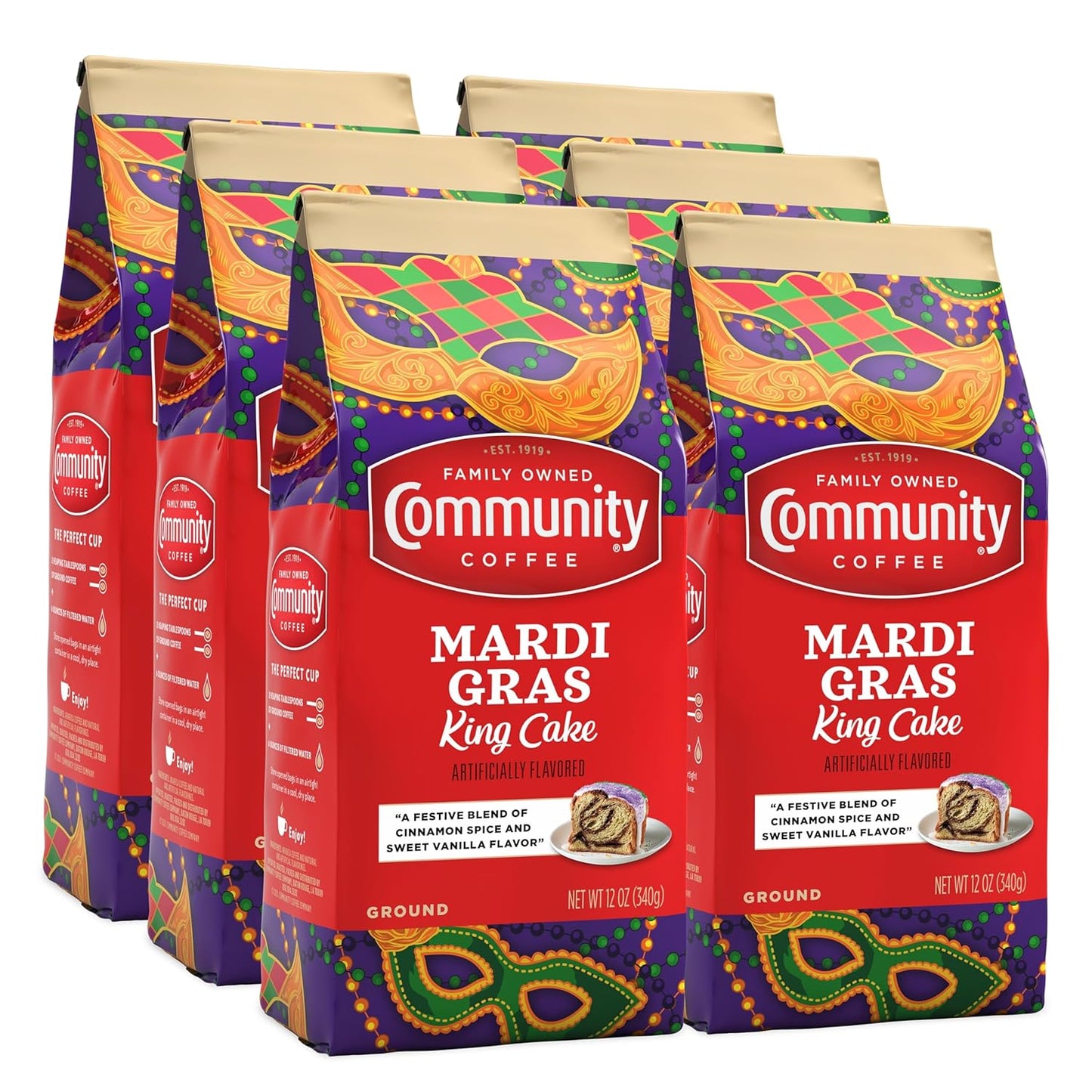 Mardi Gras King Cake Flavored Ground Coffee for Festive Mornings