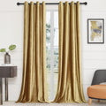 BULBUL Velvet Gold Curtains 63 in Length - Blackout Luxury Drapes