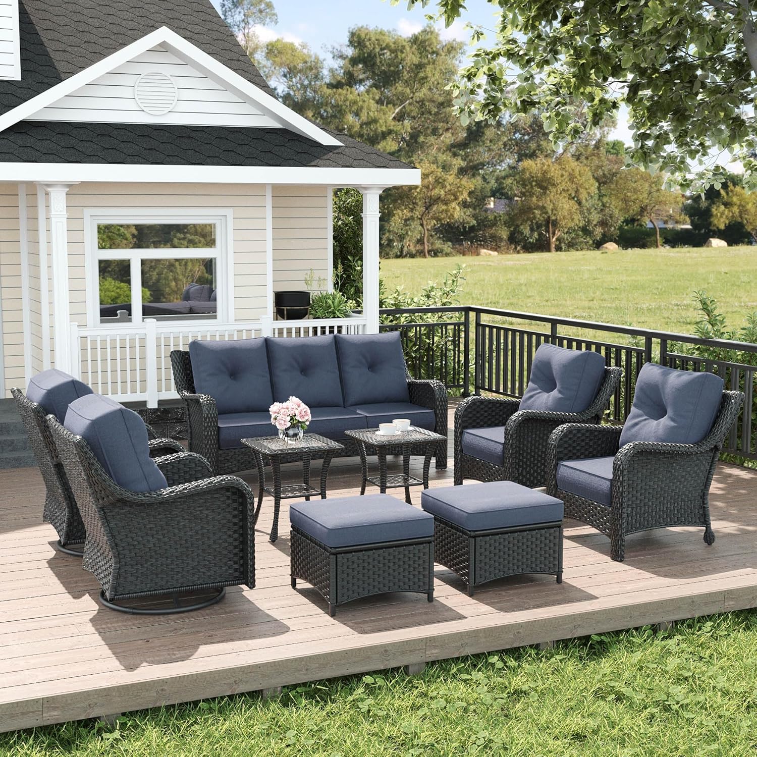 LayinSun 9 Piece Wicker Outdoor Furniture Set with Comfy Cushions
