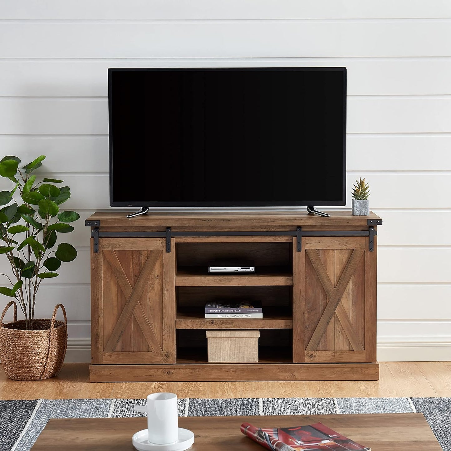 Rustic Oak TV Stand: Stylish Storage Solution!
