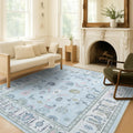Cream Blue Oushak Rug 5ft 9inx8ft 9in - Washable Vintage Floral Area
