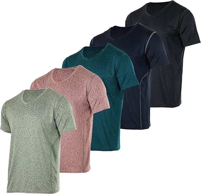 Real Essentials 5 Pack Mens V-Neck Dry-Fit Performance T-Shirts