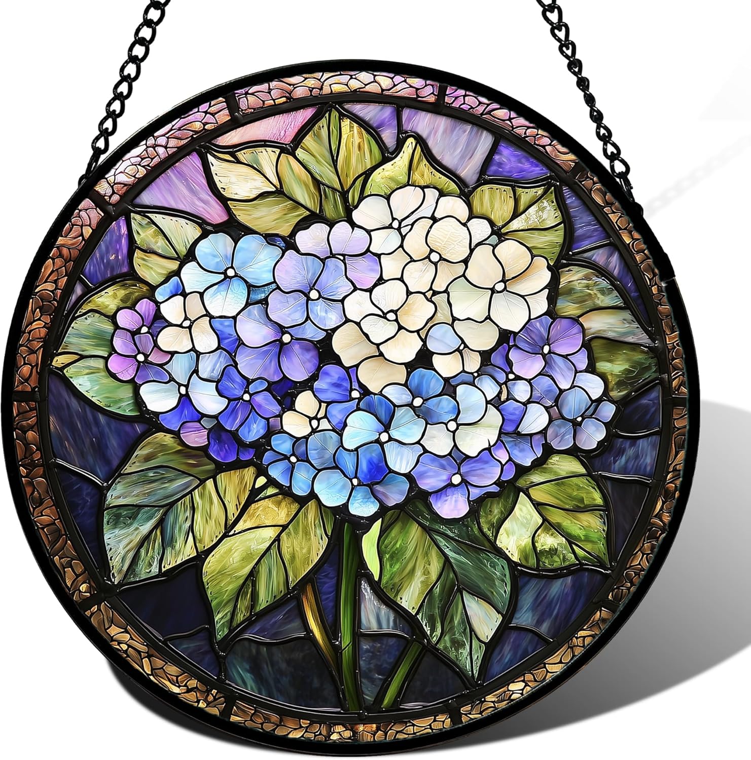 Stained Glass Window Hanging Hydrangea Flowers Suncatcher Decor