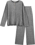 Ekouaer Womens Ribbed Knit Lounge Set - Cozy Stretchy Two-Piece