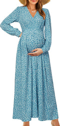 Fall Maternity Maxi Dress Wrap V Neck - Comfortable Nursing Fit