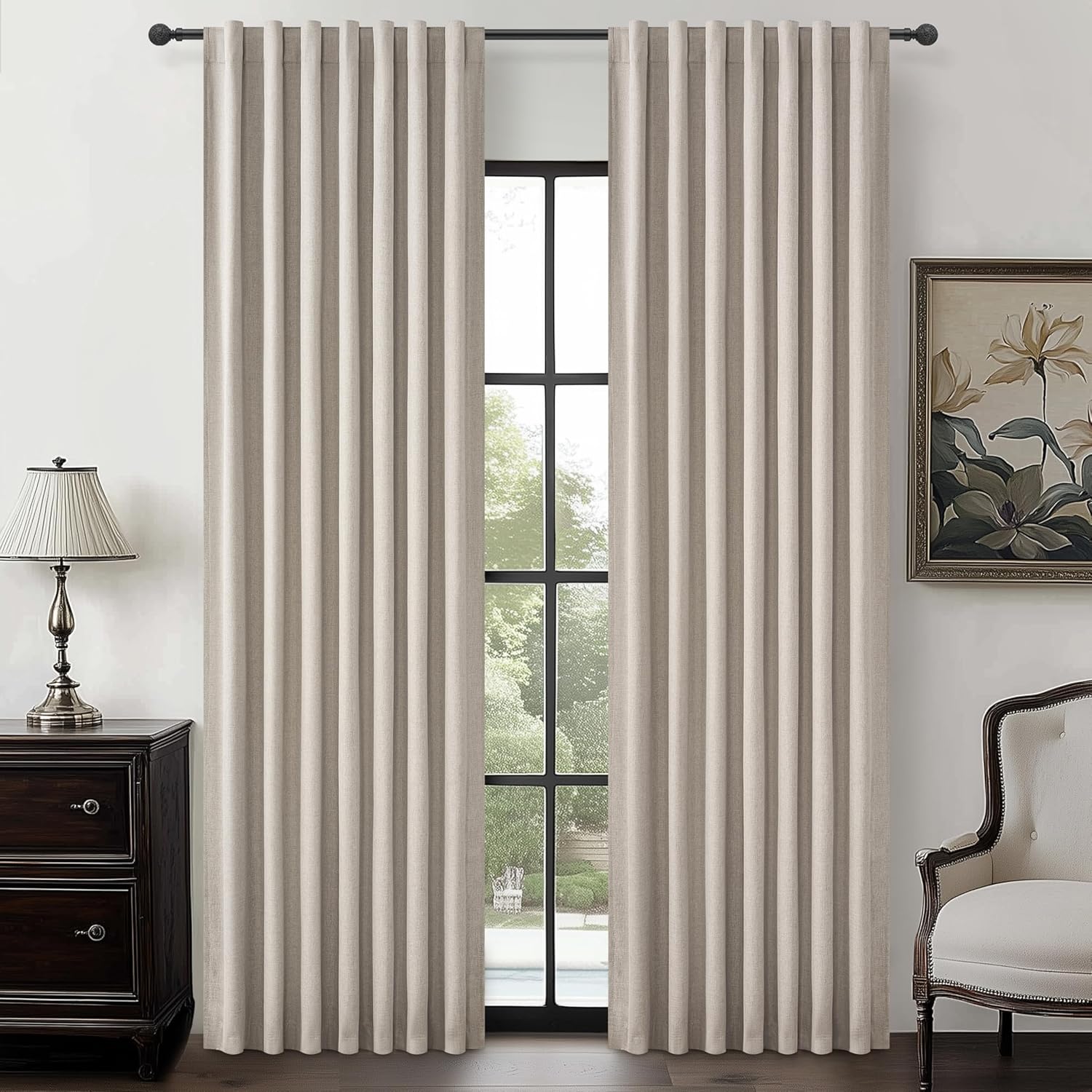 Grey Flax Natural Linen 90 Inch Curtains for Bedroom Aesthetic