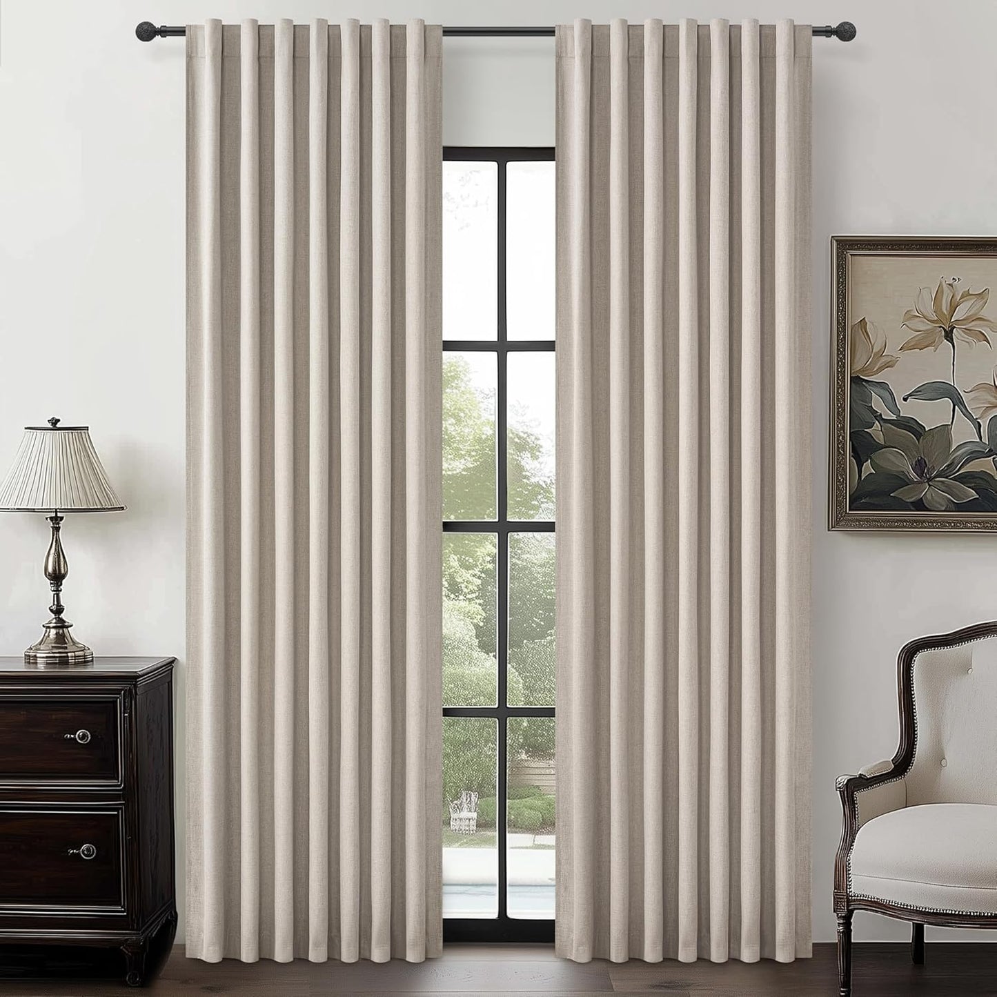 Grey Flax Curtains 86 inch Length Set for Living Room and Bedroom