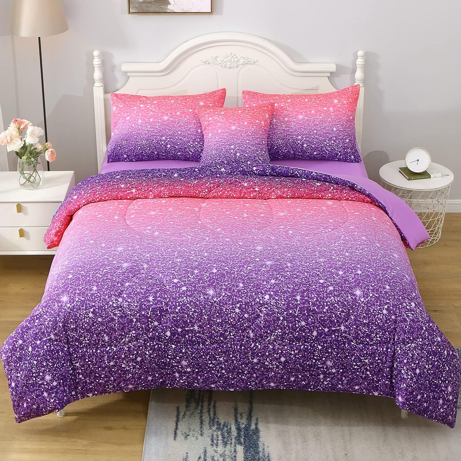 JQinHome Pink Purple Comforter Set Full Queen Size 6 Piece
