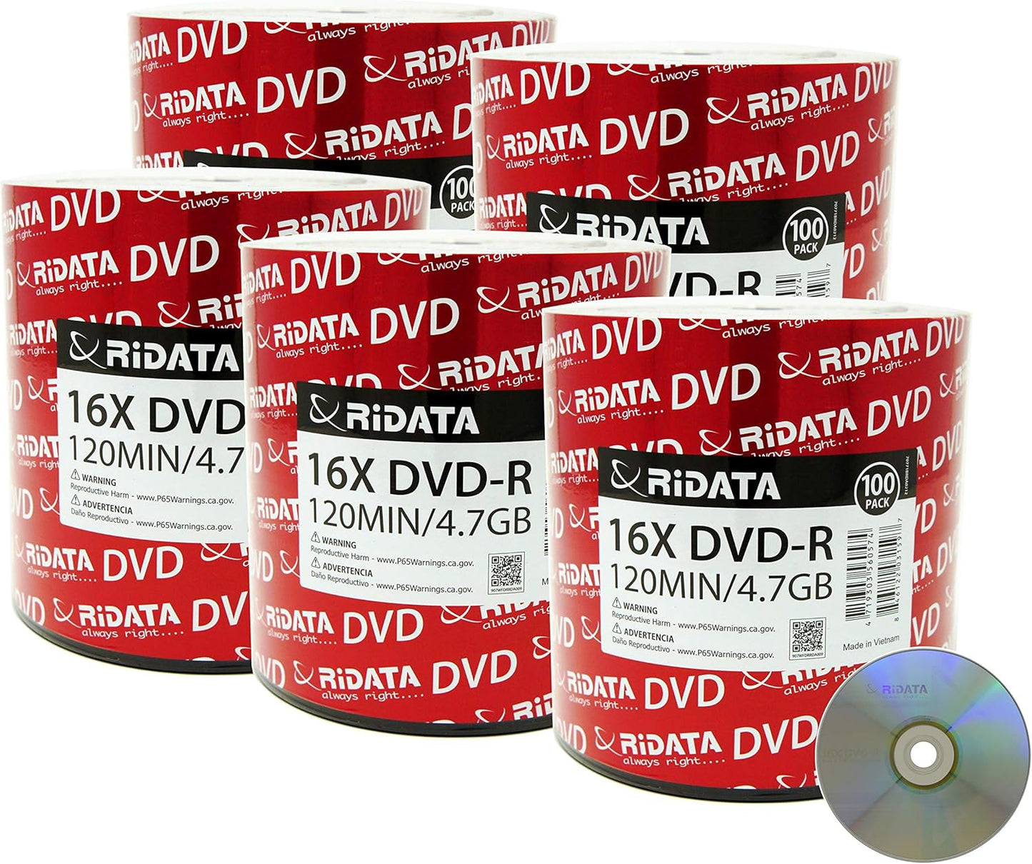 Ridata DVD-R 16X 4.7GB 120 Min Blank Media for Data Storage