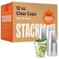 12 oz Clear Plastic Cups Bulk 1000 Pack - Durable Clear PET Cups