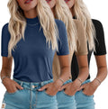 Ficerd 3 Pack Women's Mock Turtleneck Half Sleeve Tops - Comfortable