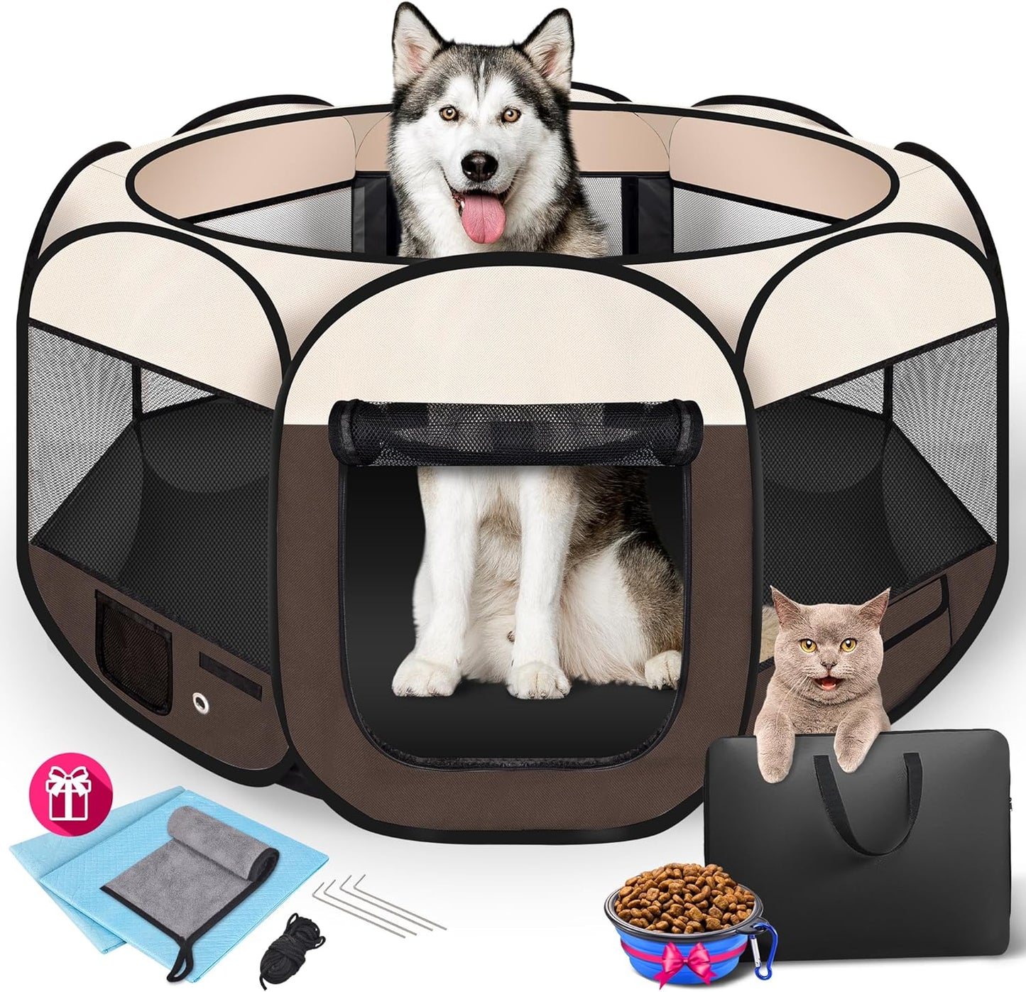 Dog Playpen 45in by HOMAGICO - Portable Indoor Outdoor Pet Crate