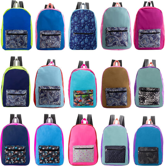 24-Pack 17in School Backpacks for Kids - Assorted Colors