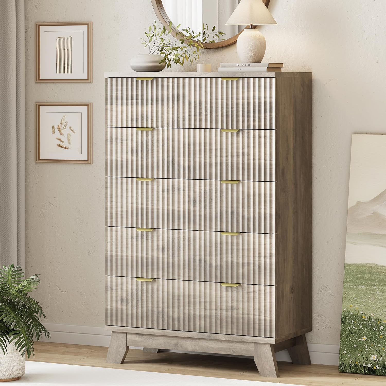 Fluted Dresser for Bedroom with 6 Drawers - Modern Storage
