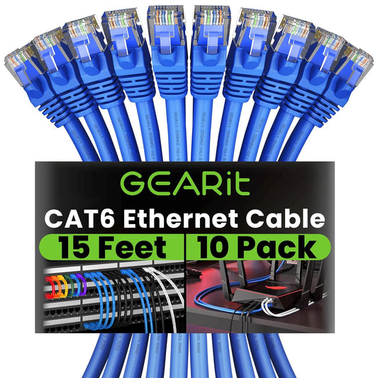 10-Pack 15ft Cat6 Ethernet Cable: High-Speed Internet Connectivity
