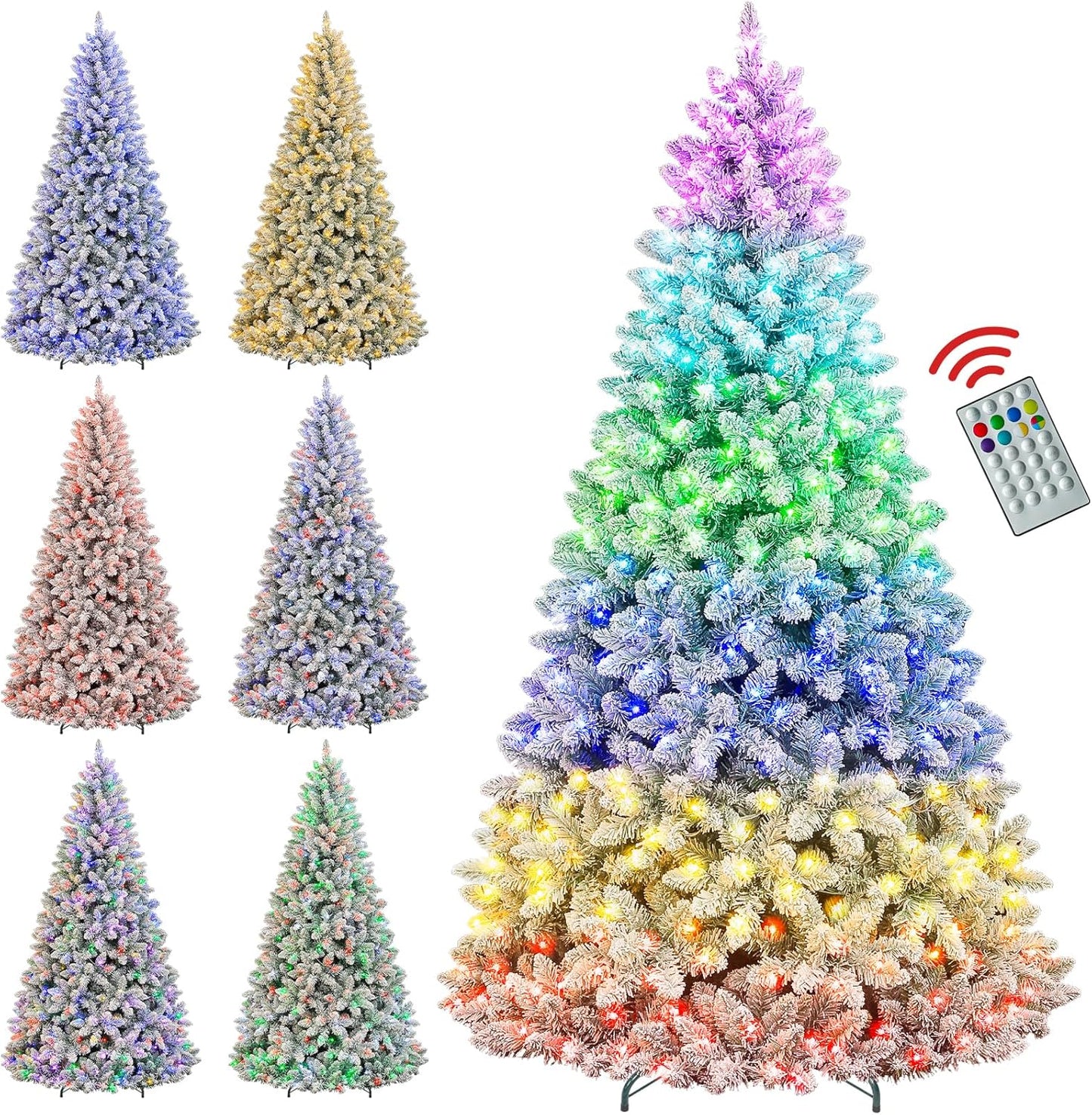 7.5ft Lighted Snow Flocked Christmas Tree with Remote Control