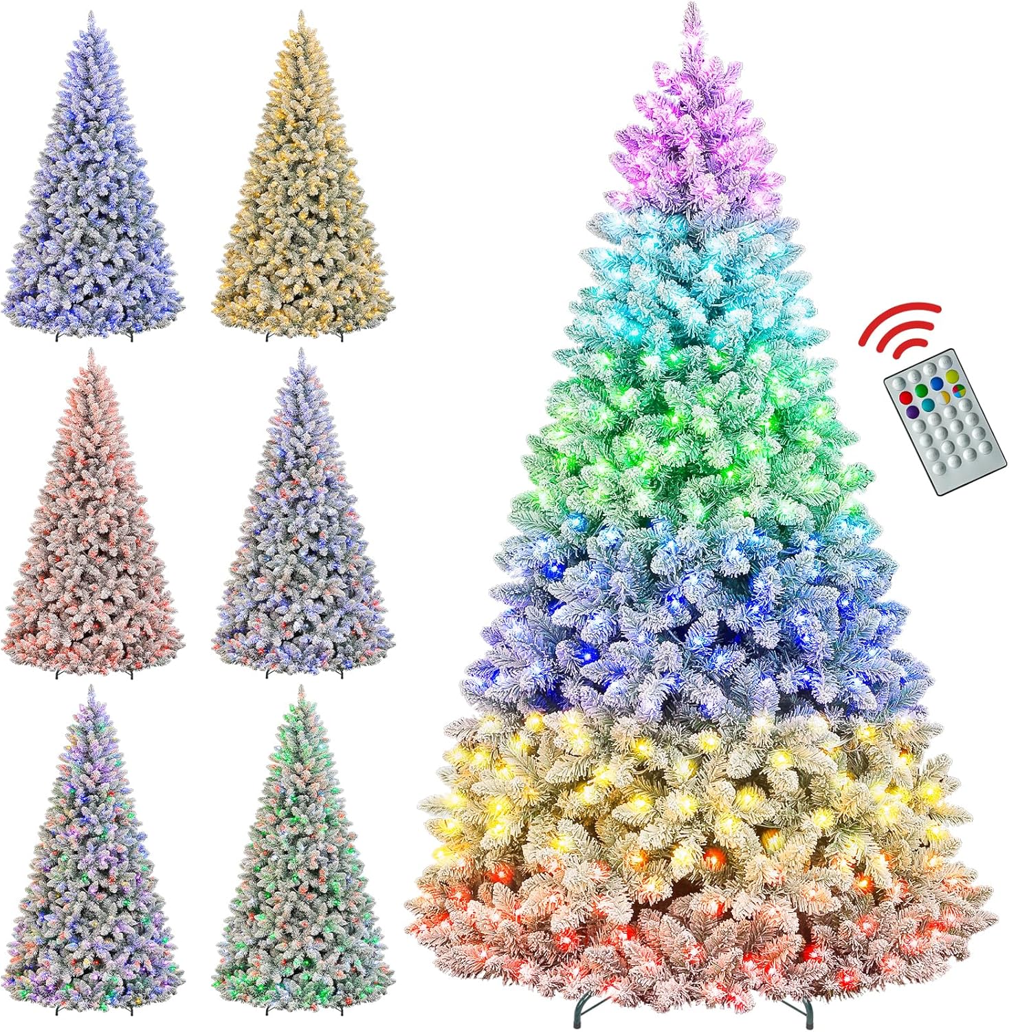 7.5ft Lighted Snow Flocked Christmas Tree with Remote Control