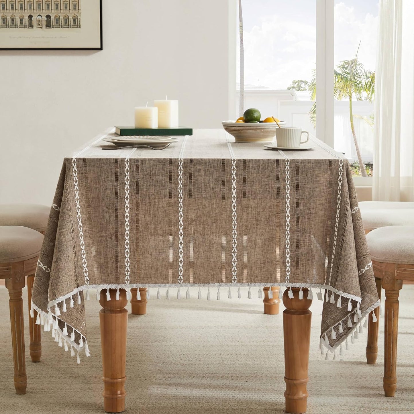 ZeeMart Hemstitched Embroidery Striped Boho Tablecloth Review