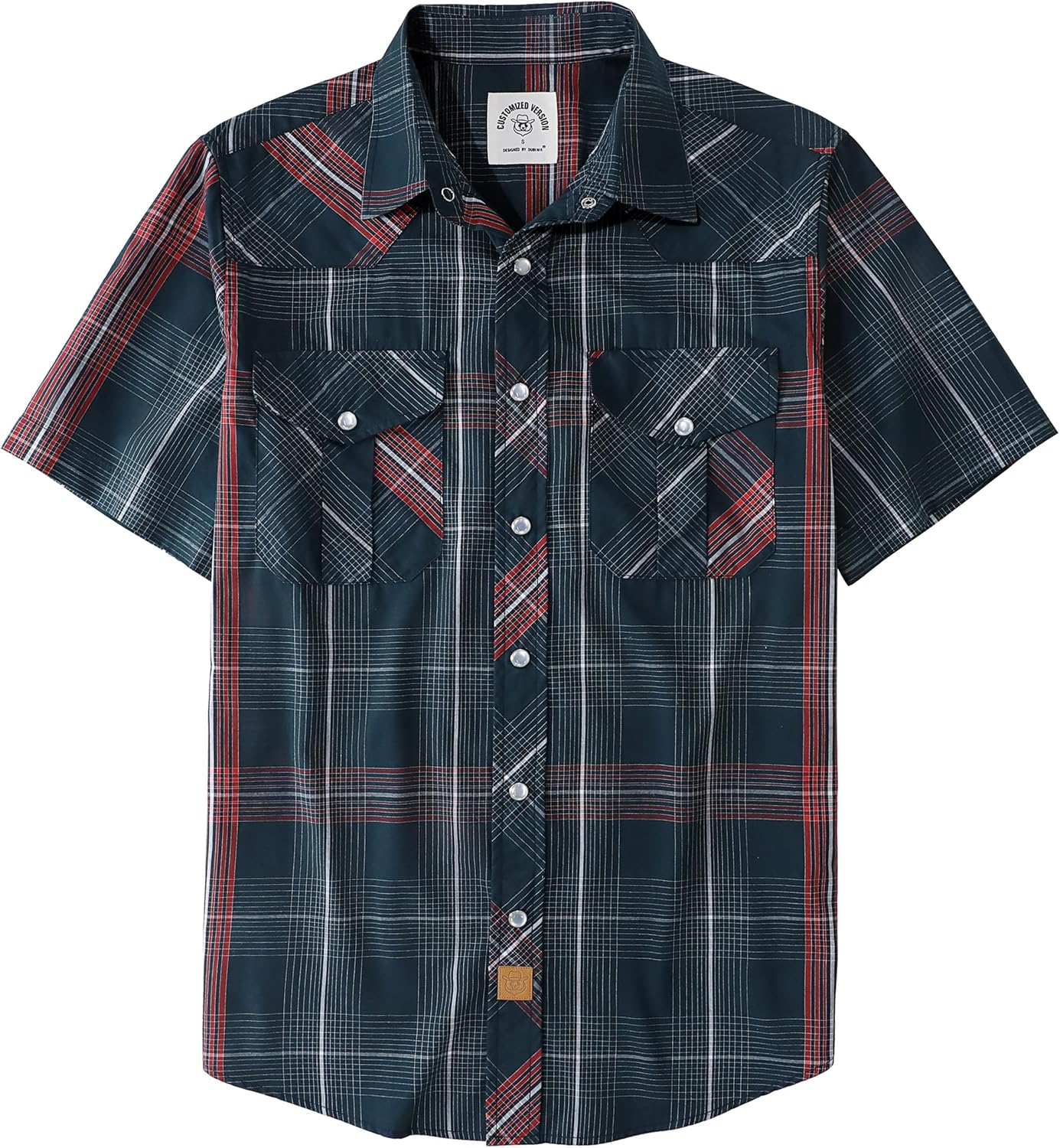 Dubinik Short Sleeve Plaid Pearl Snap Shirts for Men Casual Wear