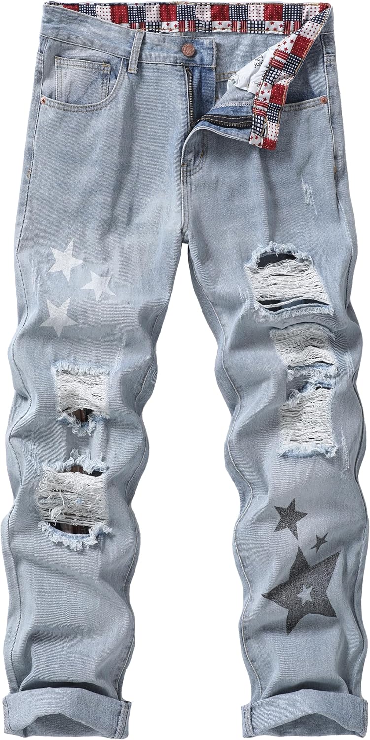 Men's Non-Stretch Regular Fit Straight-Leg Denim Pants Jeans