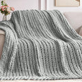 Light Grey Chunky Knit Throw Blanket 50in x 60in - Soft Chenille Throw