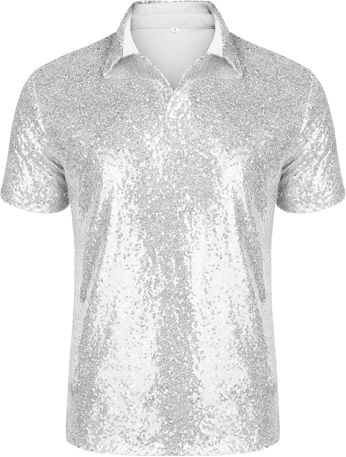 URRU Men's Relaxed Short Sleeve Sequin Polo Shirt for Parties