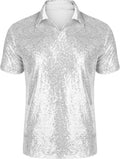 Men's Short Sleeve Party Polo Shirt with Relaxed Sequin Style