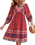 Women Casual Spring Summer Mini Dress V Neck Ruffle Floral - Flowy