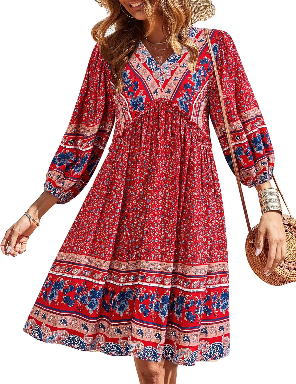 BTFBM Women Casual Spring Summer Dresses V Neck Ruffle Floral