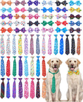 Dog Collar Bow Ties 60 Pack Paw Bone Adjustable Tie Set - Bulk Styles