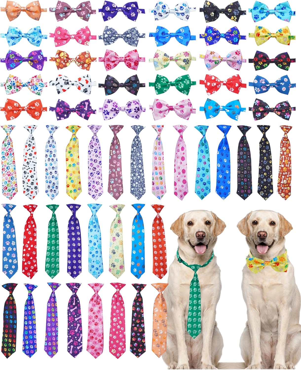 PET SHOW 60 Pack Adjustable Bow Ties and Neck Ties for Dogs