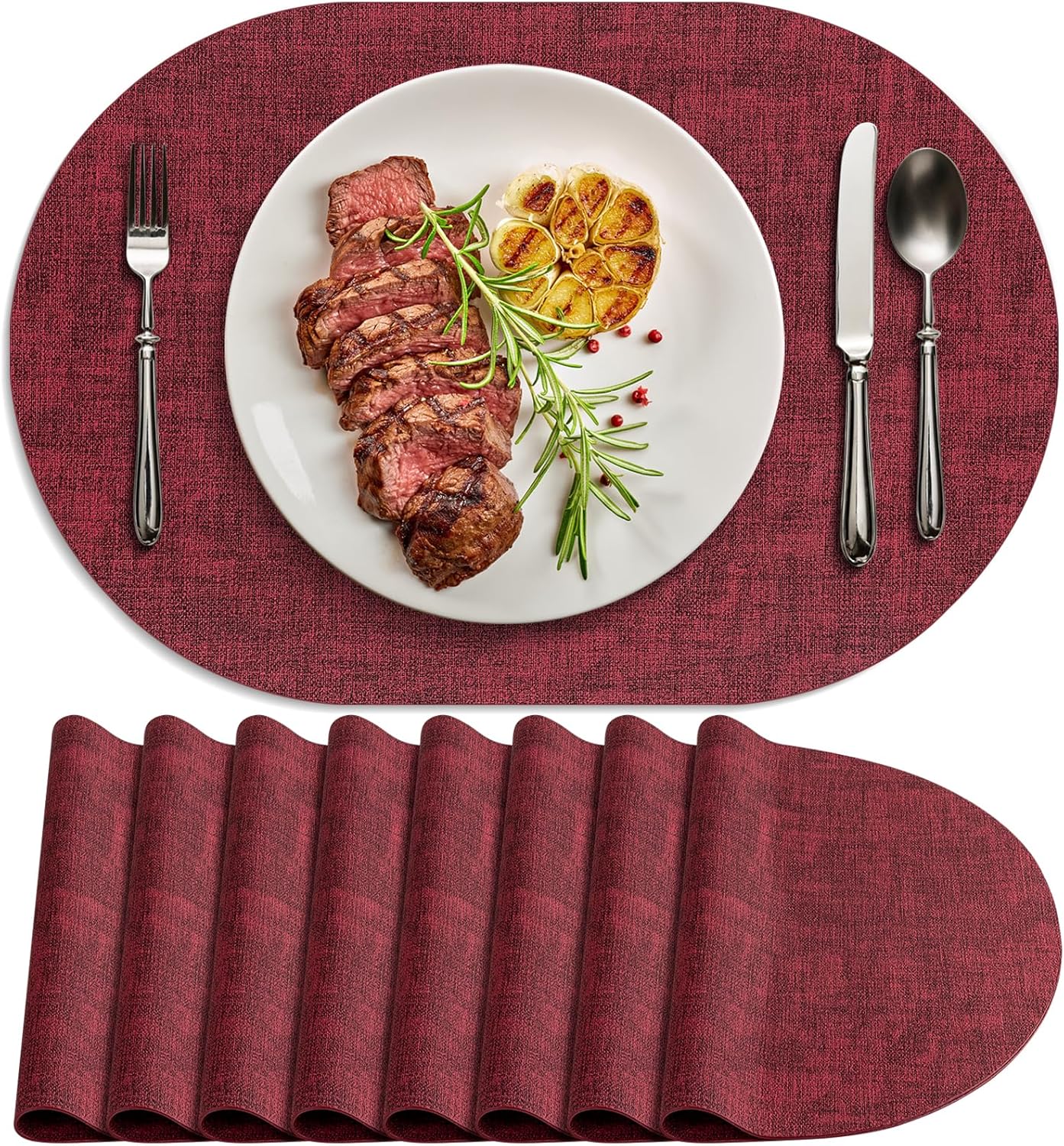 Non-Slip Heat Resistant Oval Leather Placemats Set of 8