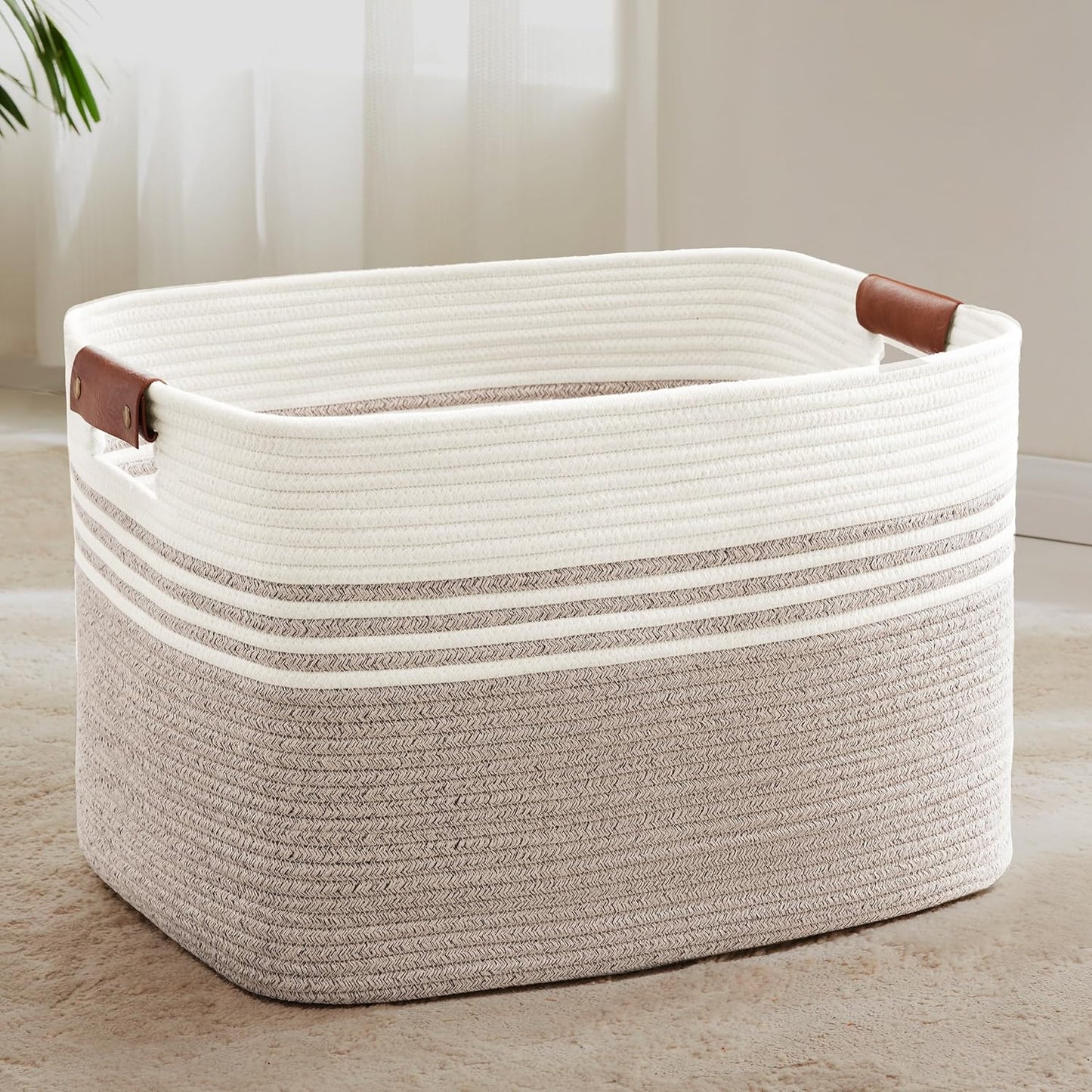 86L Extra Large Laundry Basket with Leather Handles for Storage