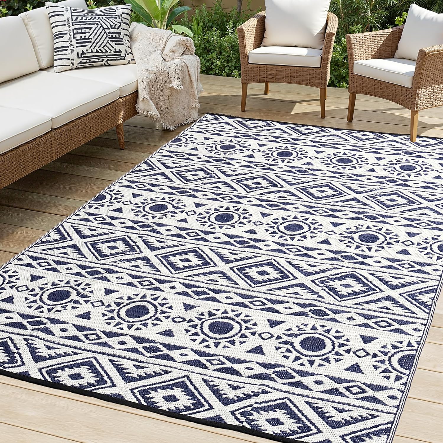 Outdoor Rug Waterproof 9x12 ft for Patio, Camping & RV Use