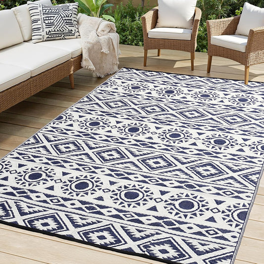 Outdoor Rug Waterproof 9x12 ft for Patio, Camping & RV Use