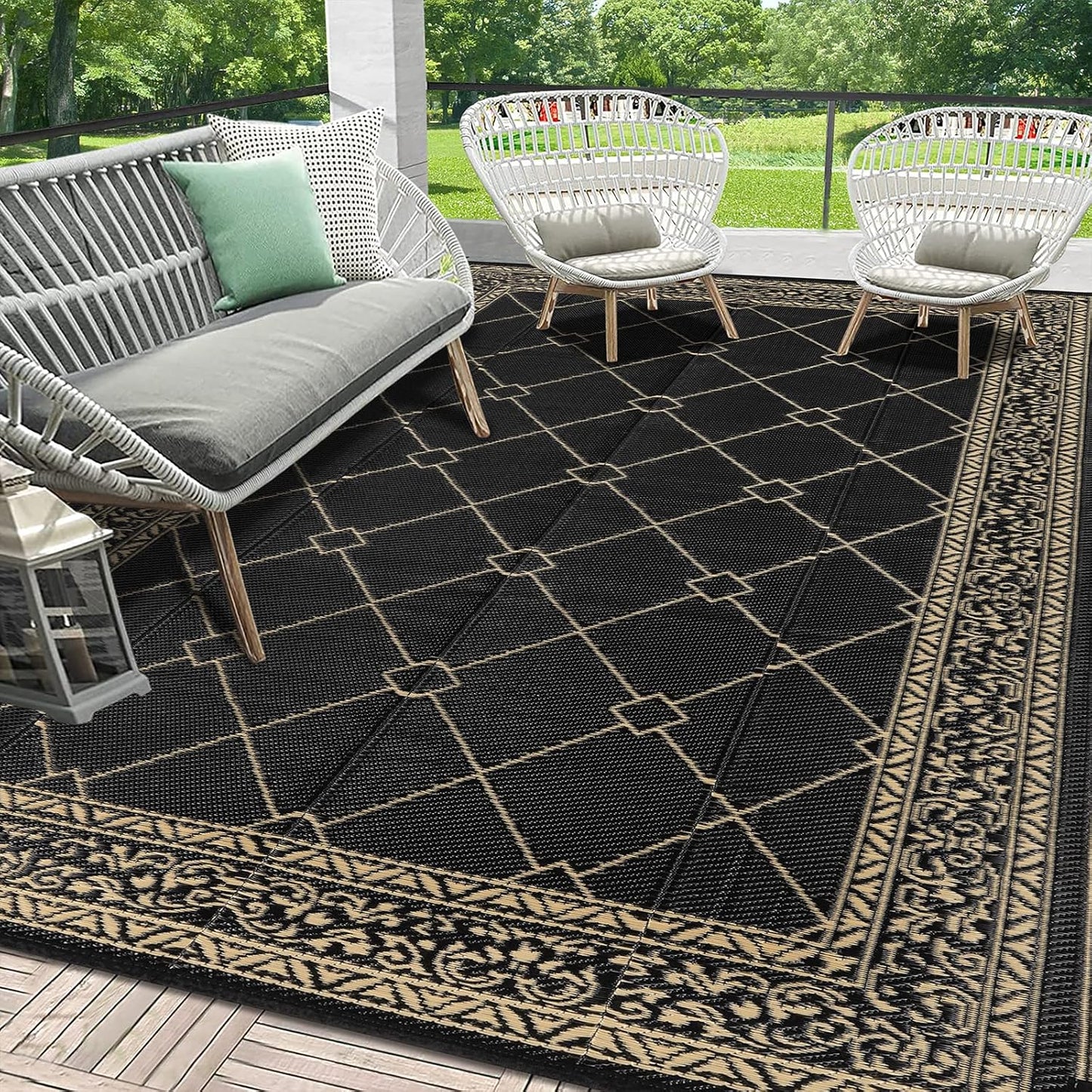 HEBE Outdoor Rug Waterproof 9x12 Reversible Plastic Straw Rug