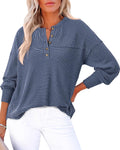 KIRUNDO Henley Ribbed Knit Tunic Top - Soft, Lightweight Layer