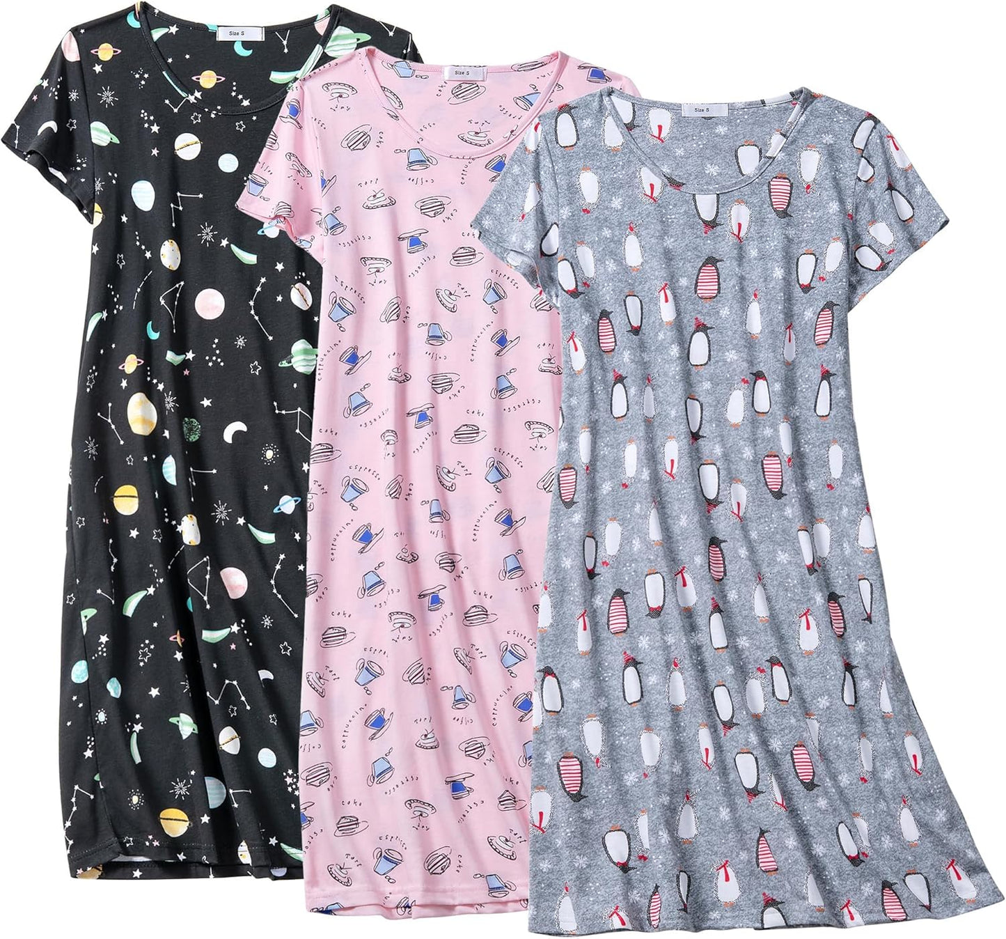 3 Pack Nightgowns for Women Soft Cotton Sleep Shirts