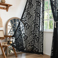 Black Lace Sheer Curtains 54W x 84L 2-Pack - Elegant Leaf Embroidered