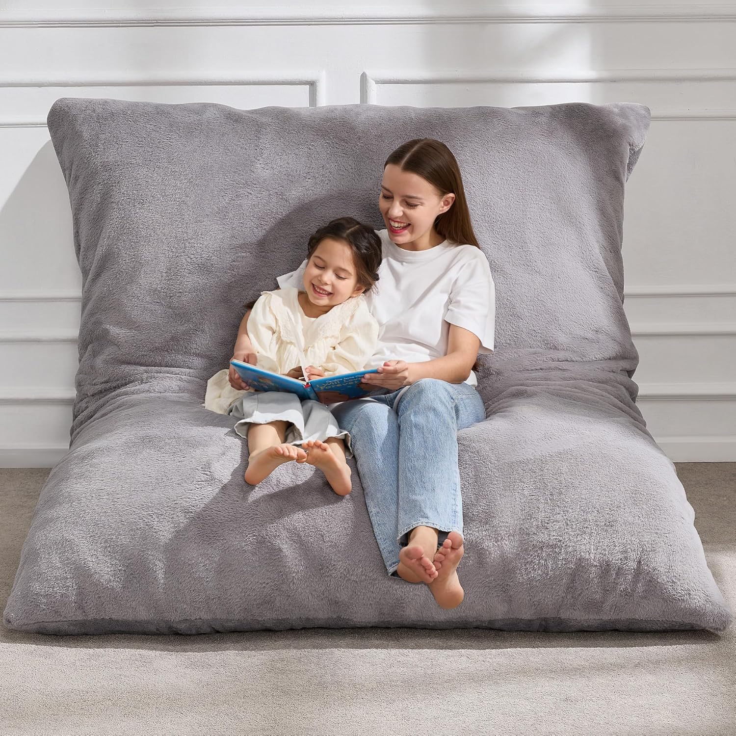 3 in 1 Giant Bean Bag Chair for Adults with Plush Fur Cover